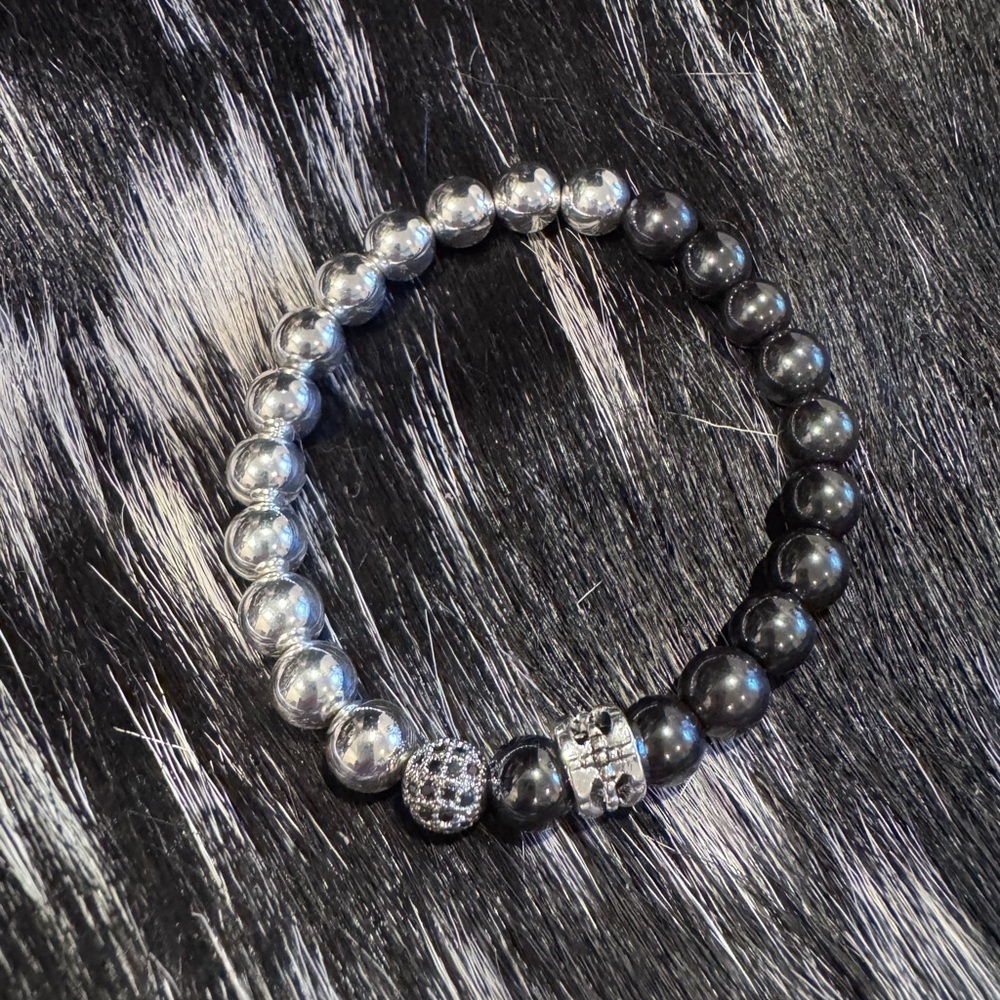 Silver and Gunmetal Beaded Hematite Bracelet